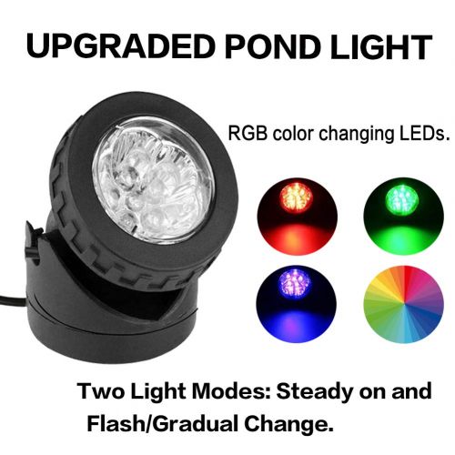  Lc-smarts Solar Pond Lights,Solar Powered Spotlights Upgraded Amphibious Lighting Land/Underwater IP68 Waterproof Outdoor Landscape Lights RGB Color Adjustable with 3 Lamps 18 LED Auto On/Of