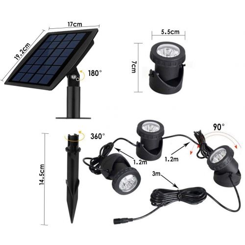  Lc-smarts Solar Pond Lights,Solar Powered Spotlights Upgraded Amphibious Lighting Land/Underwater IP68 Waterproof Outdoor Landscape Lights RGB Color Adjustable with 3 Lamps 18 LED Auto On/Of