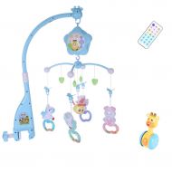 Lcyus Baby Musical Crib Mobile for Pack and Play, Hanging Crib Toys with Music and Lights Remote Holder, Projector for Stroller Accessories Bed Decoration (Blue)