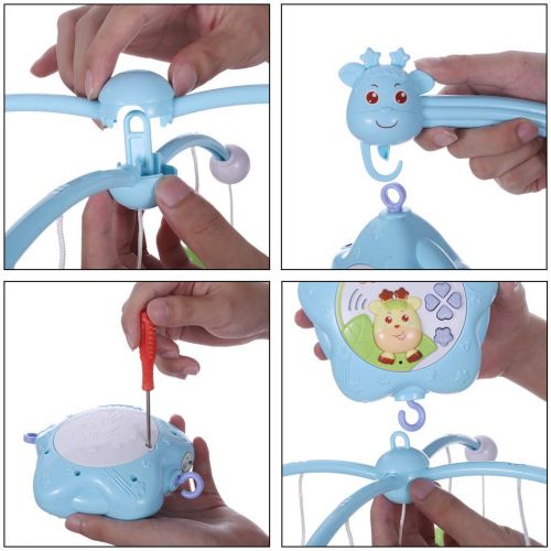  Lcyus Baby Musical Crib Mobile for Pack and Play, Hanging Crib Toys with Music and Lights Remote Holder, Projector for Stroller Accessories Bed Decoration (Blue)