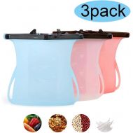 [아마존 핫딜] Ldex 3 Pack Silicone Food Storage Bag Reusable Snack Bags for Vegetable, Fruit, Sandwich. Food Preservation bags with Air-tight Seal Clip (1000ml Capacity)