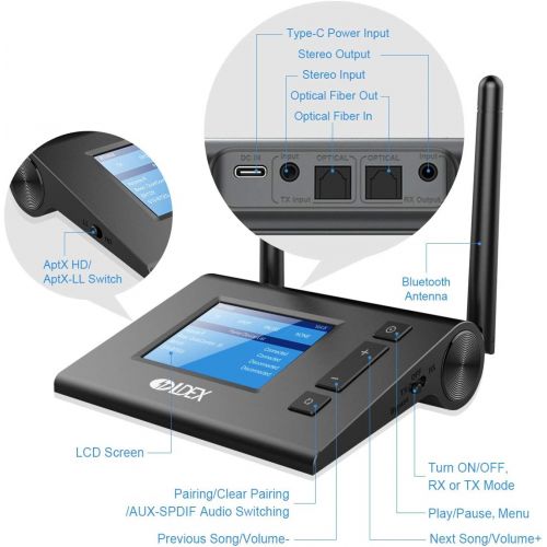 [아마존베스트]Ldex Bluetooth Transmitter Receiver, Wireless Bluetooth Adapter with Unique LCD Display, Low Latency Bluetooth 5.0 Audio Adapter, Dual Link Optical RCA AUX for Headphones, TV, PC, Lapto