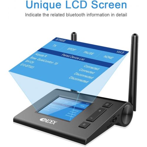  [아마존베스트]Ldex Bluetooth Transmitter Receiver, Wireless Bluetooth Adapter with Unique LCD Display, Low Latency Bluetooth 5.0 Audio Adapter, Dual Link Optical RCA AUX for Headphones, TV, PC, Lapto