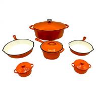 Le Chef 10-Piece Enamel Cast Iron Orange Cookware Set.