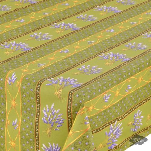  Le Cluny French Linens 60x96 Rectangular Lavender Green Cotton Coated Provence Tablecloth by Le Cluny