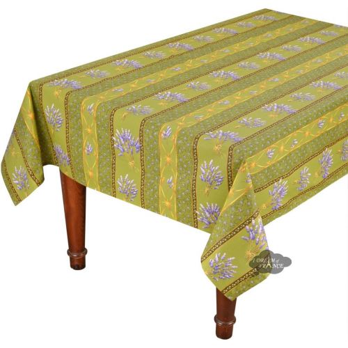  Le Cluny French Linens 60x96 Rectangular Lavender Green Cotton Coated Provence Tablecloth by Le Cluny