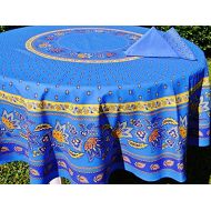 Le Cluny French Linens 68 Round Lisa Blue Cotton Coated Provence Tablecloth by Le Cluny