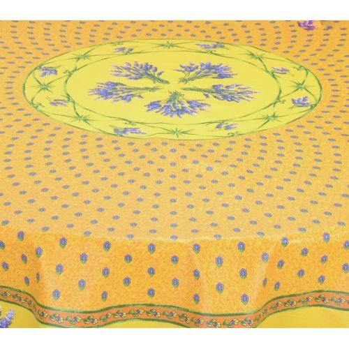  Le Cluny French Linens 68 Round Lavender Yellow Cotton Coated Provence Tablecloth by Le Cluny