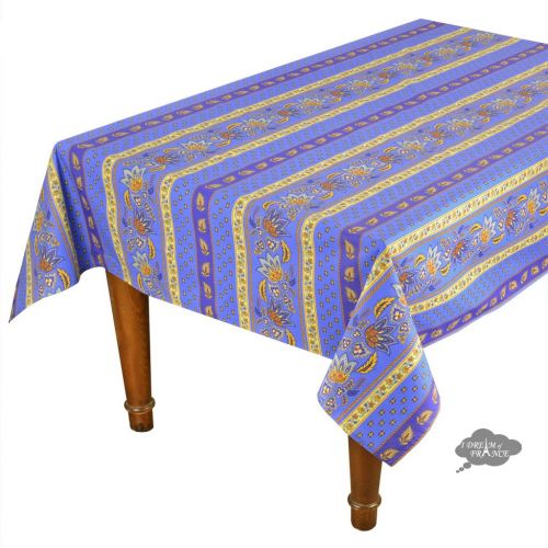  Le Cluny French Linens 52x72 Rectangular Lisa Blue Cotton Coated Provence Tablecloth by Le Cluny