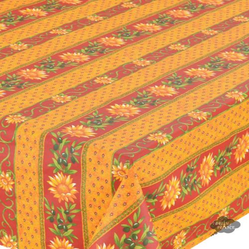  Le Cluny French Linens 60x96 Rectangular Sunflower Red Cotton Coated Provence Tablecloth by Le Cluny