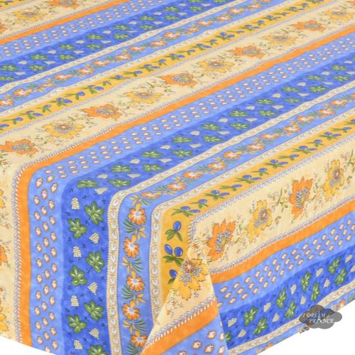  Le Cluny French Linens 58x84 Rectangular Monaco Blue Cotton Coated Provence Tablecloth by Le Cluny