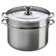 Le Creuset 9 qt. Tri-Ply Stainless Steel Covered Stock Pot with Deep Colander Insert