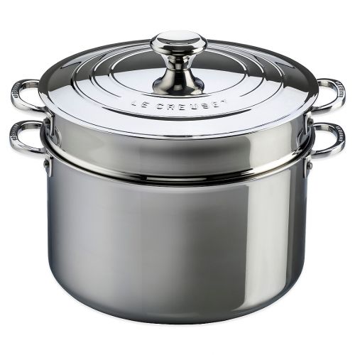 르크루제 Le Creuset 9 qt. Tri-Ply Stainless Steel Covered Stock Pot with Deep Colander Insert