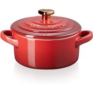 Le Creuset Cerise with Gold Heart Knob Stoneware Mini Round Cocotte, 8 oz