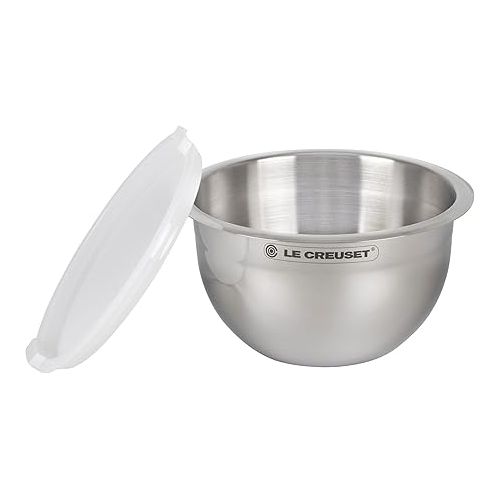 르크루제 Le Creuset Set of 3 Nested Mixing Bowls w/Nonslip Silicone Base & Plastic Air Tight Lids, Large, Stainless Steel