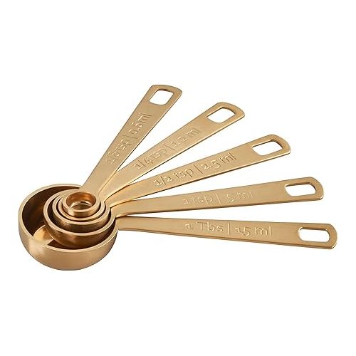 르크루제 Le Creuset Measuring Spoons, Gold, Set of 5 (1/8,1/4,1/2,1Tsp,1Tb)