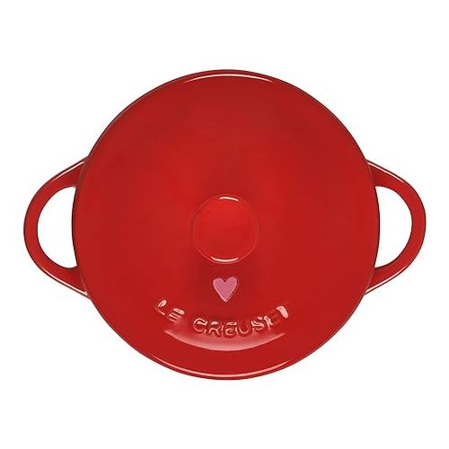 르크루제 Le Creuset L'Amour Collection Stoneware Mini Round Cocotte, 8oz., Cerise with Heart Applique