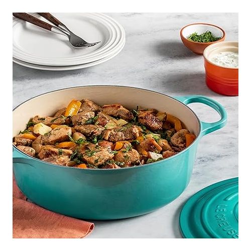 르크루제 Le Creuset Signature 6.75-quart Round Wide Oven with Copper Knob - Enameled Cast Iron (Caribbean)