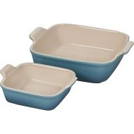 Le Creuset Stoneware Heritage Set of 2 Square Dishes , Small - 18 oz. & Medium - 2 qt., Caribbean, 2 Count (Pack of 1)