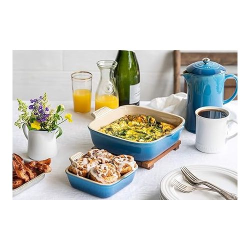 르크루제 Le Creuset Stoneware Heritage Set of 2 Square Dishes , Small - 18 oz. & Medium - 2 qt., Caribbean, 2 Count (Pack of 1)