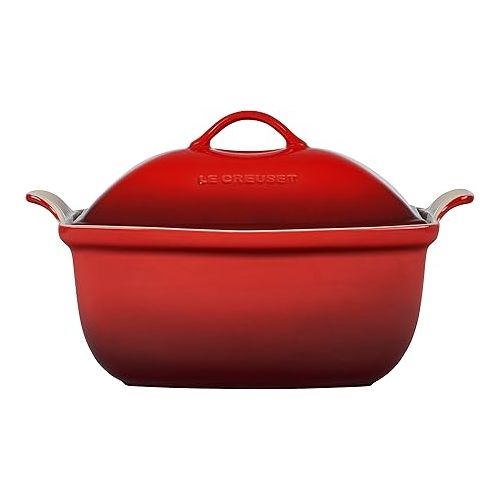 르크루제 Le Creuset Heritage Stoneware Deep Baker with Lid, 4.5 qt., Cerise