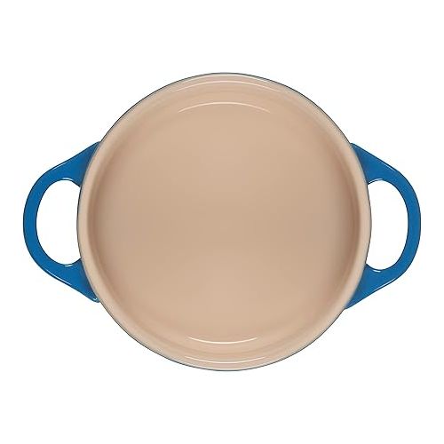 르크루제 Le Creuset Olive Branch Collection Stoneware Mini Round Cocotte, 24 oz., Marseille with Embossed Lid