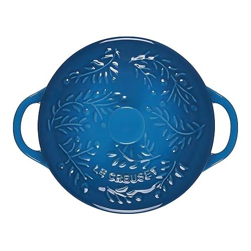 르크루제 Le Creuset Olive Branch Collection Stoneware Mini Round Cocotte, 24 oz., Marseille with Embossed Lid