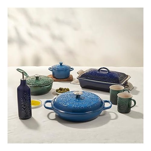 르크루제 Le Creuset Olive Branch Collection Stoneware Mini Round Cocotte, 24 oz., Marseille with Embossed Lid