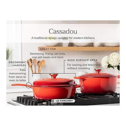 르크루제 Le Creuset Enameled Cast Iron Signature Cassadou, 3.75 qt., Cerise