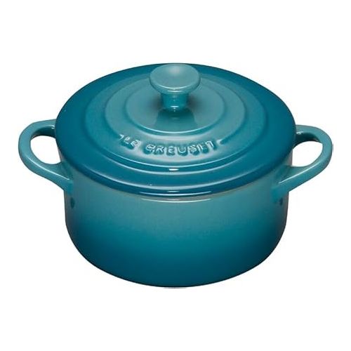 르크루제 Le Creuset Stoneware Set of 4 Mini Cocottes with Cookbook, 8 oz. each, Caribbean