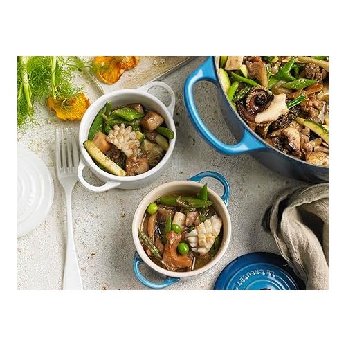 르크루제 Le Creuset Stoneware Set of 4 Mini Cocottes with Cookbook, 8 oz. each, Caribbean