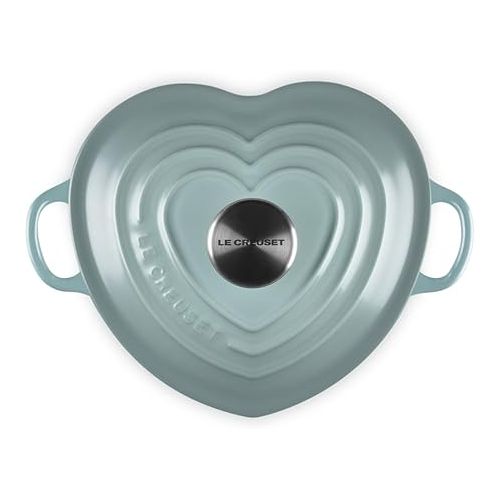 르크루제 Le Creuset Signature Enameled Cast Iron Figural Heart Cocotte, 2 Quart, Sea Salt with Stainless Steel Knob