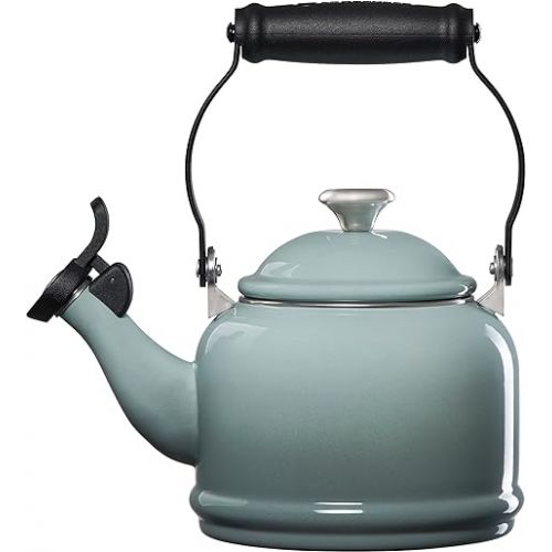 르크루제 Le Creuset Enamel On Steel Demi Tea Kettle with Metal Finishes, 1.25 qt, Sea Salt