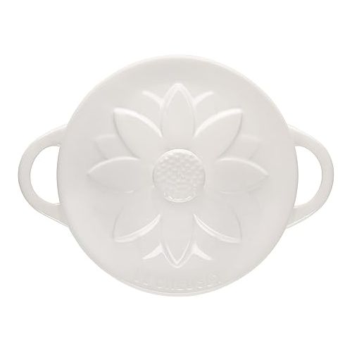 르크루제 Le Creuset Stoneware Mini Round Cocotte with Flower Lid, 8oz., White