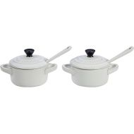 Le Creuset Stoneware Set of 2 Condiment Dish and Spoon Set, White