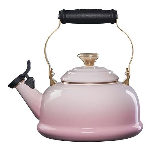 르크루제 Le Creuset Enamel On Steel Whistling Tea Kettle w/Figural Heart Knob, Shell Pink