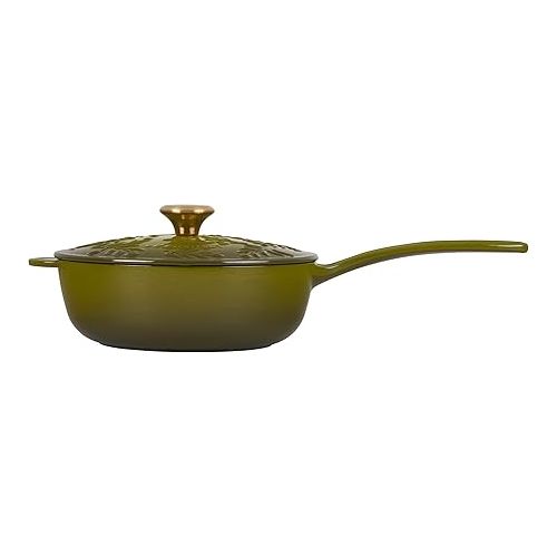 르크루제 Le Creuset Olive Branch Collection Cast Iron Traditional Round Saucier, 2.25 Qt., Olive