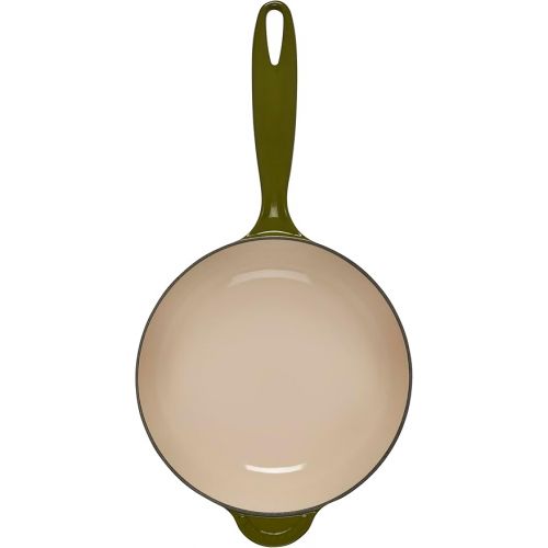 르크루제 Le Creuset Olive Branch Collection Cast Iron Traditional Round Saucier, 2.25 Qt., Olive