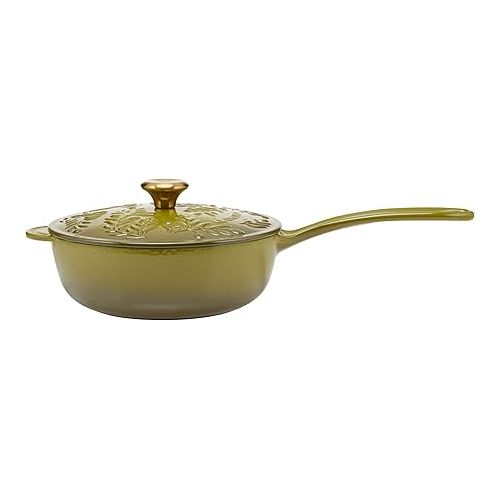 르크루제 Le Creuset Olive Branch Collection Cast Iron Traditional Round Saucier, 2.25 Qt., Olive