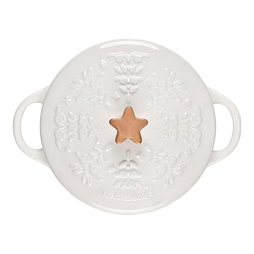 르크루제 Le Creuset Noel Collection Stoneware Mini Cocotte with Star Knob, 24 oz., White