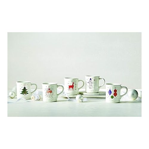 르크루제 Le Creuset Stoneware Noel Collection: Reindeer Mug, 14 oz, White w/Applique, 400ml