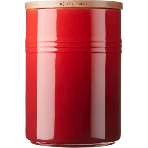 르크루제 Le Creuset Stoneware Canister with Wood Lid, 2.5 qt. (5.5