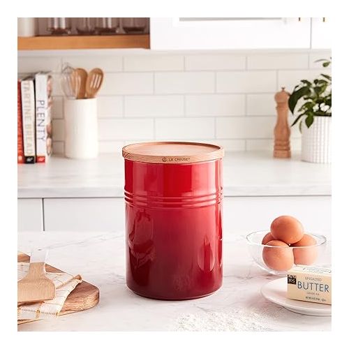 르크루제 Le Creuset Stoneware Canister with Wood Lid, 2.5 qt. (5.5