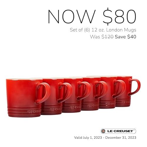 르크루제 Le Creuset Stoneware Set of 6 London Mugs, 12 oz. Each, Shallot