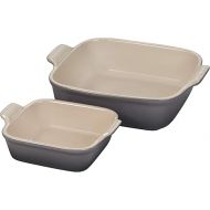 Le Creuset Stoneware Heritage Set of 2 Square Dishes , Small - 18 oz. & Medium - 2 qt., Oyster