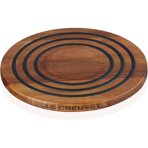 르크루제 Le Creuset Magnetic Wooden Trivet, Acacia Wood with Black Silicone Rings