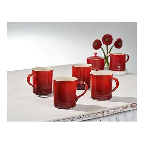 르크루제 Le Creuset Stoneware Set of 4 Mugs, 14 oz. each, Cerise