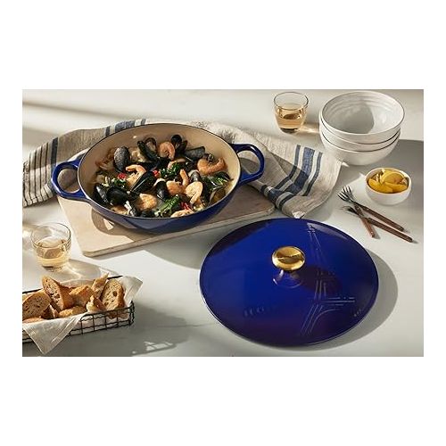 르크루제 Le Creuset Eiffel Tower Collection Enameled Cast Iron Signature Braiser with Lid, 3.5 qt., Indigo