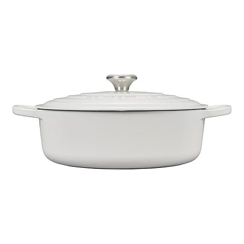 르크루제 Le Creuset Enameled Cast Iron Signature Round Wide Dutch Oven, 6.75 qt., White