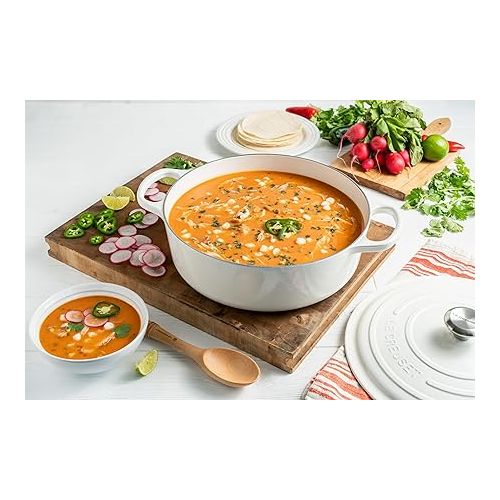 르크루제 Le Creuset Enameled Cast Iron Signature Round Wide Dutch Oven, 6.75 qt., White